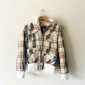 Dollhouse outerwear cream plaid jacket zip up